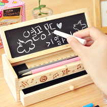 Creative Cute Pencil Box Stationery Box Multifunctional Wooden DIY Small Blackboard Drawer Stationery Box Student Wooden Storage Box INS Wooden Vintage Desktop Red TikTok Same Style