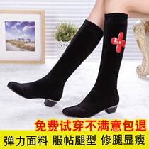 Gold velvet mid-heel soft-soled dance boots Ladies Sailor Dance boots Black Square dance shoes Latin Dance boots