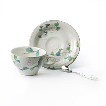 Japan imported coffee cup set Creative design color pattern White rose ceramic tea bowl with saucer spoon