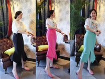 cp-114 Korea Dongdaemun Summer 3 colors~Chiffon Split Hip Fishtail ruffle skirt Short skirt