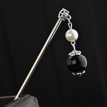 Retro black stone Pearl classical hair hairpin childrens style step hair tassel National style female birthday gift
