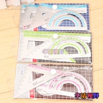 Student metal sleeve ruler aluminium drawing sleeve ruler aluminium alloy sleeve ruler triangular plate protractor four pieces