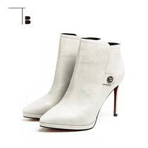 TB Tuobei ladies autumn and winter ankle boots fashion European and American pointed high heel naked boots side zipper