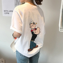 Day Hair South Korea Womens Clothing Fall Net Edition Loose 100 Hitch Cartoon Couple Short Sleeve T-shirt TL391
