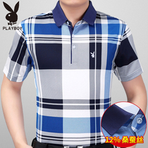 Floral Playboy mulberry silk short sleeve t-shirt for men Compassionate Flip Collar Summer Printed Thin striped polo shirt with half sleeves polo