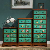 Lilu American pastoral cabinet living room locker old painted drawer type storage cabinet solid wood seven bucket cabinet