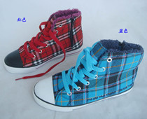 Defective childrens checkered canvas shoes zipper non-slip wear-resistant womens sneakers suede lining warm winter boots high-top casual