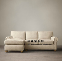 American French rural pastoral fabric combination sofa European living room simple removable linen corner sofa