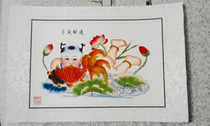 Willow youth painting fish reclining lotus rice paper hand painted doll decoration Business framed gift China gold rush coin