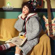 Winter nightgown women thick coral velvet long warm pajamas Korean version of the student hood zipper bathrobe three layers of cotton