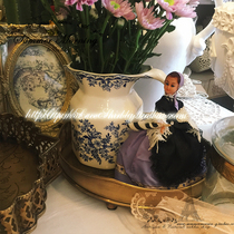 LACESHABBY European imported retro style British porcelain hand painted cobalt blue floral relief bone porcelain vase flower