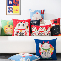 Japanese cartoon lucky cat cotton linen pillow case sofa cushion office waist pillow bedside backrest car cushion