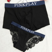 Lace transparent couple underwear pure cotton sexy underwear womens low waist thin briefs Cotton mens boxer shorts