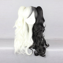 Mcoser Anime wig Projectile theory broken black and white bear female body COS wig Half black and half white long curly hair
