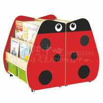 Ladybug bookcase maple wood pattern children multi-functional solid wood cartoon animal shape bookcase hanging wall bookshelf
