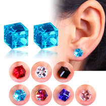 Unisex ear clip Water cube without pierced ears Stud earrings male fake earrings Male square magnet stud earrings female fake ear buckle