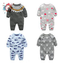 Japan 0-year-old baby jumpsuit sweater high-grade baby clothes full of printed spring and autumn clothes thin tide