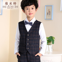 boy's vest shirt suit pants set spring children's plaid dress flower piano costume boys