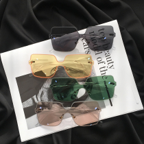 New Korean retro borderless sunglasses female ins Net red plain face big frame thin sun glasses green ulzzang