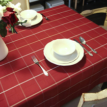 Simple Nordic ins dark red dark red plaid tablecloth cotton table coffee table table table table cover fabric decoration restaurant