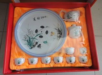 Wholesale custom printed LOGO gift ceramic kung fu advertising tea set ceramic set custom with tea tray