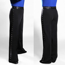 Patch Metal Mens Dance Pants Adult Latin Dance Pants Sailor Jitterba Studded Sequin Silver Show Competition Latin Pants
