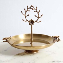 Imported brass handmade flower cake plate fruit dish snack plate table dessert Taiwan American French European luxury