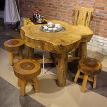  Camphor wood furniture All solid wood tea table log pastoral original ecological coffee table Tea table and chair combination Bed and breakfast tea table Balcony