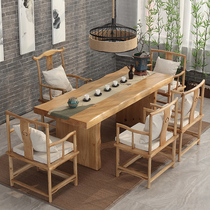 Solid wood coffee table Long table Modern simple Kung Fu tea table and chair combination household solid wood boss table tea table tea table tea table