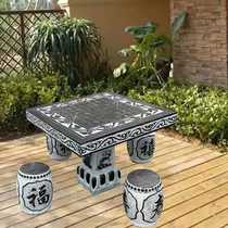 Stone carving blue stone round table antique set of carved stone stools white marble hotel Park courtyard outdoor leisure decoration