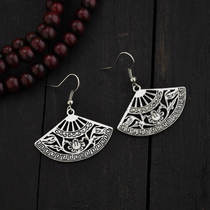 Vintage earrings national style silver skeleton fan classic pattern earrings womens Thai silver original ornaments elegant