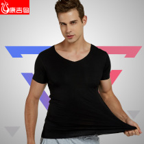 Summer mens no-mark MoDel short sleeve T-shirt V collar high-play with heart-cut half-sleeve undershirt