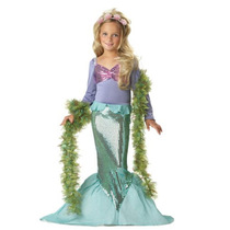 New girl mermaid dress autumn Christmas super beautiful birthday performance dress Princess dress to send headdress