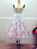  Floral new modern dance skirt skirt Waltz swing practice skirt Square ballroom dance dance skirt