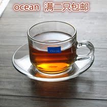 Thailand imported OCEAN transparent glass coffee cup saucer flower tea cup fashion simple 200ml coffee set cup