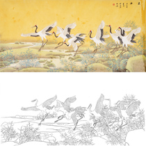  Gongbi painting white sketch background draft Crane physical hook line print draft 66*132 with color map 101T