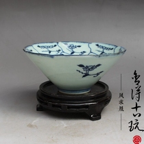 Jingdezhen porcelain bowl hand painted green flower flower grain bucket hat bowl Antiquity ancient play imitation ancient made of old porcelain decoration collection