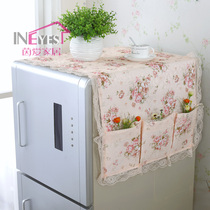 Yinai refrigerator dust cover Refrigerator cover Lace pastoral cover towel double door refrigerator towel storage bag Refrigerator cover