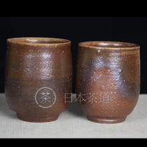 Japanese Bizen wood-fired pair cup set6strong metallic texture