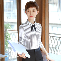 Blue and White Striped Shirt Women's Professional Long Sleeve 2017 Spring and Autumn New Han Fan Dress Slim Fit Shirt Top