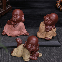 Tea pet colored sand pottery little monk small monk purple sand ornaments ceramic tea set accessories lucky brave Buddha jewelry