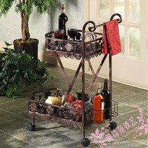 C012 European-style retro wrought iron dining car driver electric car solid wood dining side cabinet Wine snack car kitchen shelf