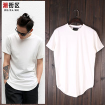Original tide brand Korean version of the trend with the same simple solid color short-sleeved T-shirt hem arc in the long section of the half-sleeve T-shirt