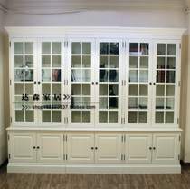 American country ivory white combination bookcase European-style solid wood Villa combination six-door locker glass door cabinet