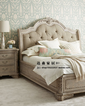 Export American country solid wood bed retro old carved bed European style solid wood bed French 1 5 1 8 double bed