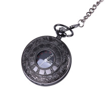 Large personality double ancient Roman scale hollow carving lace pocket watch black silver letter pocket watch 1067