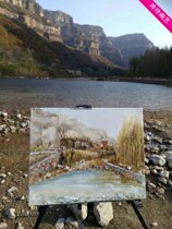 Hand-painted oil painting landscape painting autumn scenery forest Taihang Mountain rural landscape Taihang Mountain color sketching works