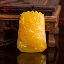 Decorated with natural unoptimized amber beeswax dragon pendant chicken oil yellow beeswax large carved yellow beeswax large pendant