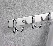 Clothes hook adhesive hook Hook row hook high grade stainless steel kitchen bathroom pendant solid double hook adhesive hook Hook row hook