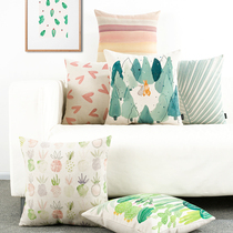 Small frescoed watercolor cotton numb art hug pillowcase minimalist couch plant waist pillow back leaning against the pillow headboard